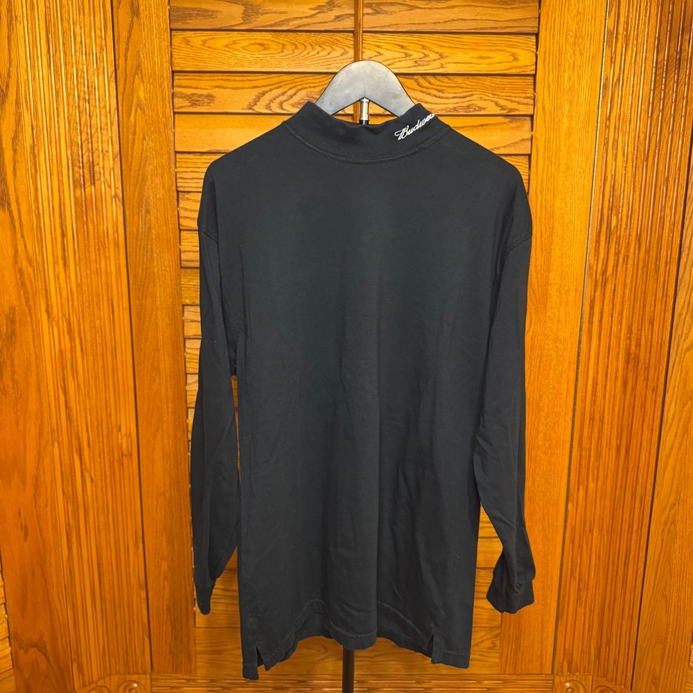 Vintage Budweiser Mock Neck Long Sleeve Shirt Black Supima Cotton Mens M